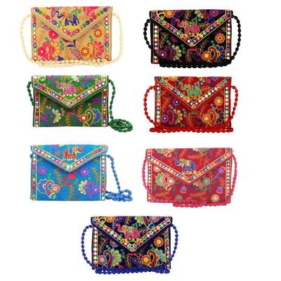 Clutch Bags for Women Handmade Embroidery Mirror Work Stylish Sling Bags for Women Cross Body Bags for Ladies and Girls - 22X16 Cm