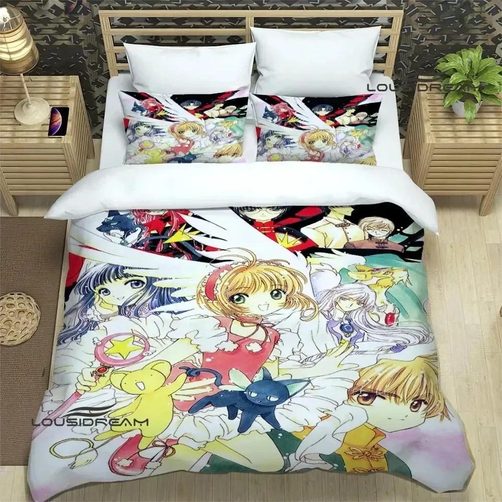 Druk 3D Zestaw pościeli Anime Card Captor Sakura Miękny nowoczesny narzuta na łóżko do sypialni Wygodna poszewka na kołdrę Poszewka na kołdrę i poszewka na poduszkę