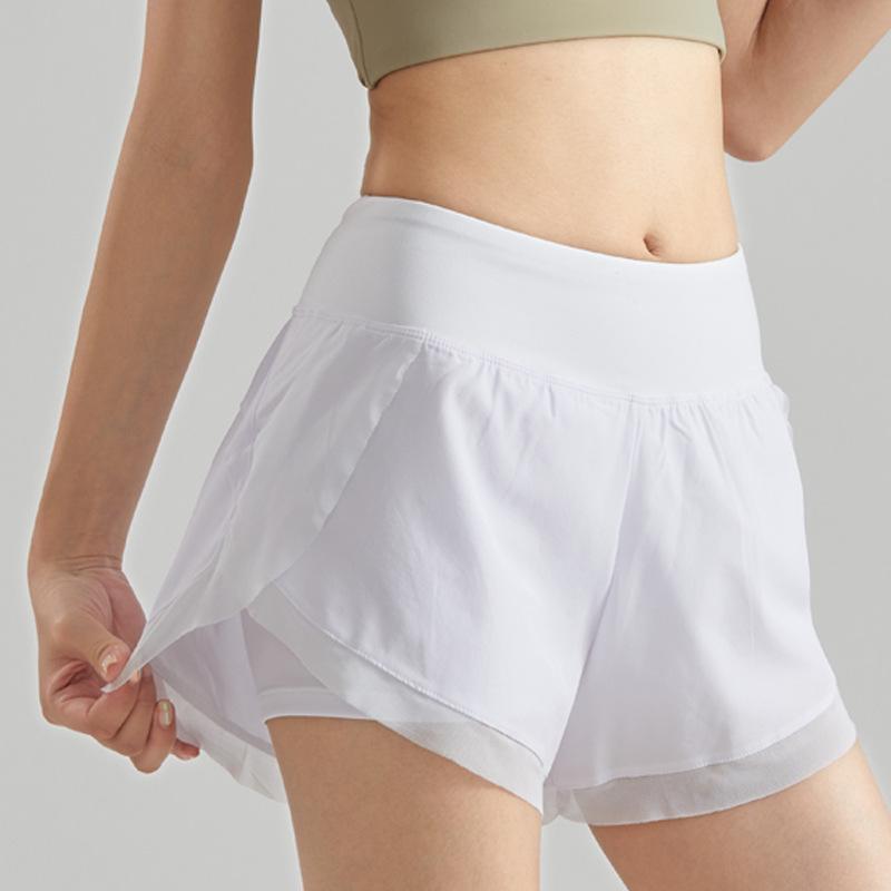 LULU Women s Quick-Drying High Waist Patchwork Running Shorts - White Yoga Fitness Pants Small