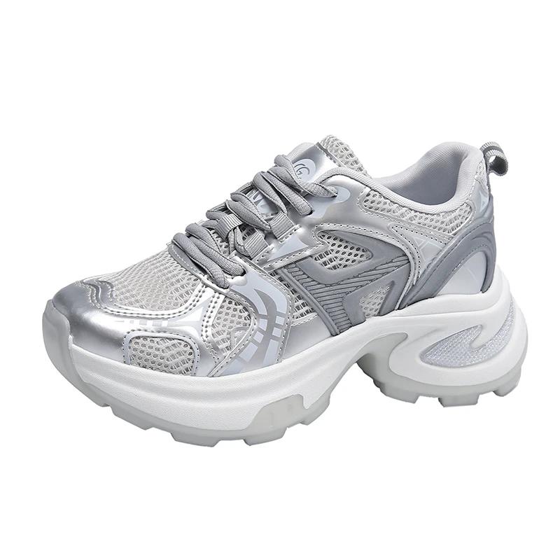 BKQU Sports Shoes for Women Mesh Lace-up Thick-soled Shoes  Spring Breathable Womens Thick-soled Shoes for Women