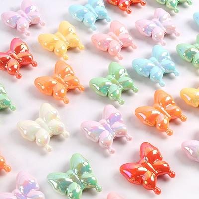 Uv Large Butterfly Straight Hole Beads Acrylic Plated Colored Butterfly Beads Handmade Diy Mobile Phone Chain Necklace Car Hanging Accessories