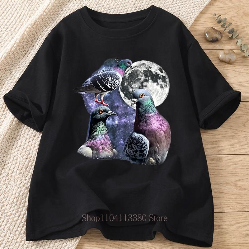 Three Pigeon Graphic Tshirts for Unisex Women Summer Casual Fashion Loose Funny Vintage Tops Crew Neck Short Sleeve Tshirts