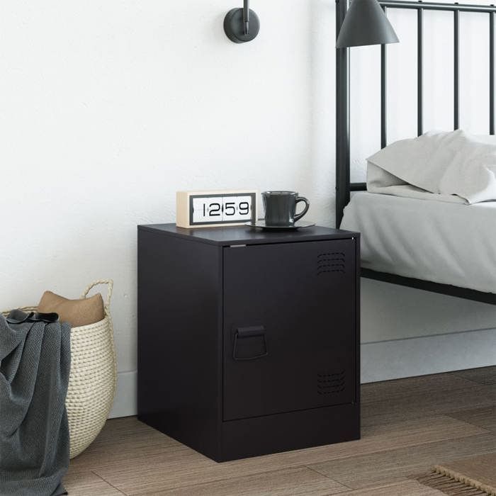 VidaXL Bedside Table Black 34.5x39x44 Cm Steel, Cabinet, Bedroom Furniture, Telephone Stand, Side Cabinet, Table 841607