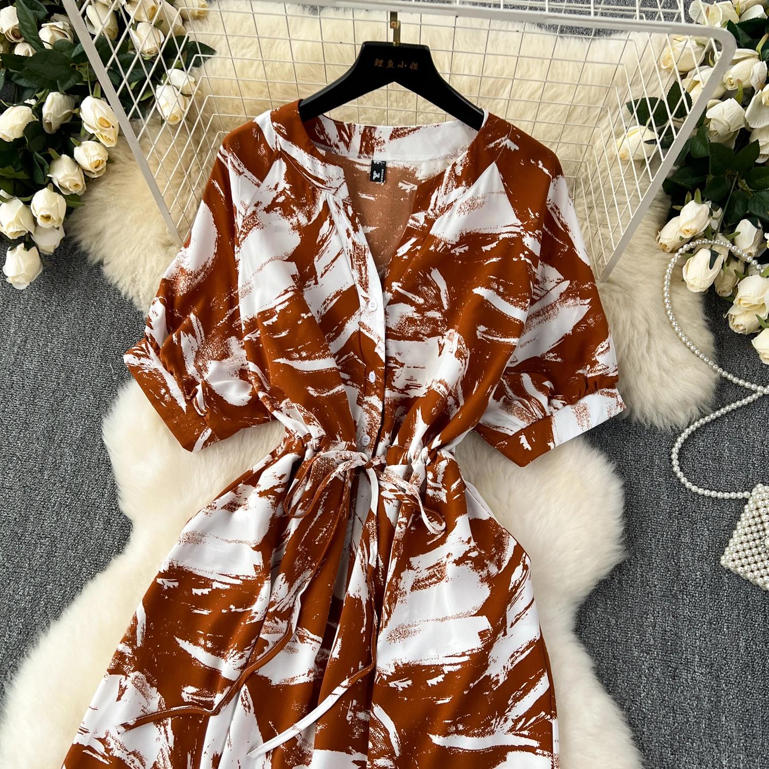 Летний повседневный женский комбинезон с широкими штанинами и принтом — фото 15