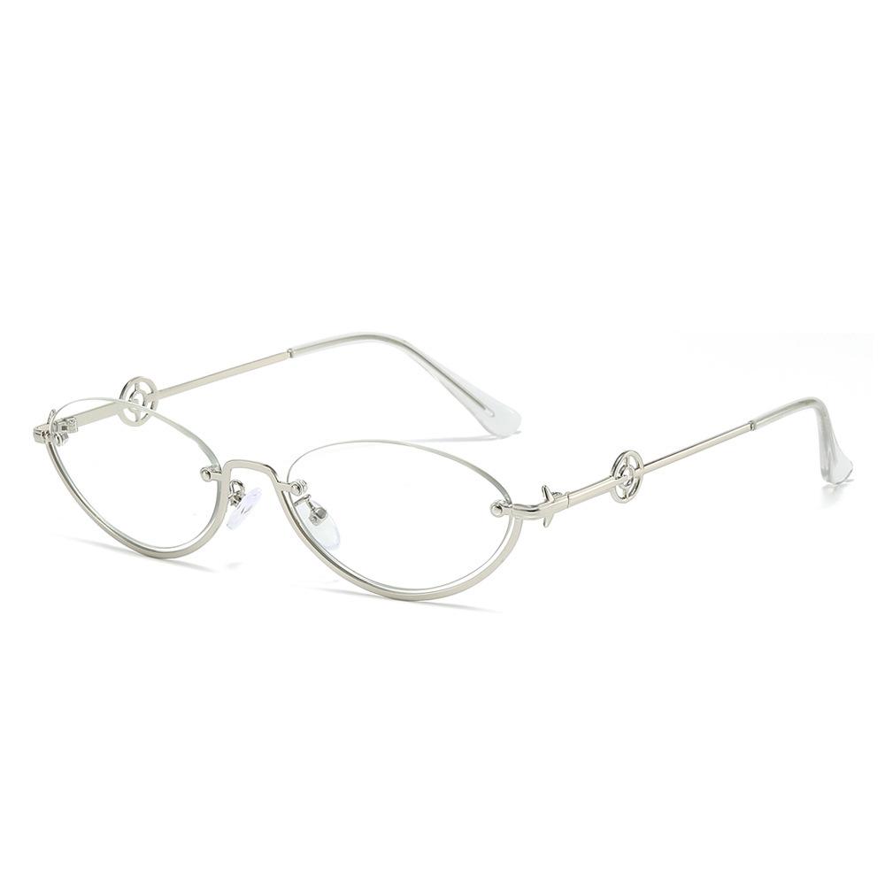 Trend street glasses men's new half frame trimmed sunglasses women oval Internet celebrities gradual change color sunglasses