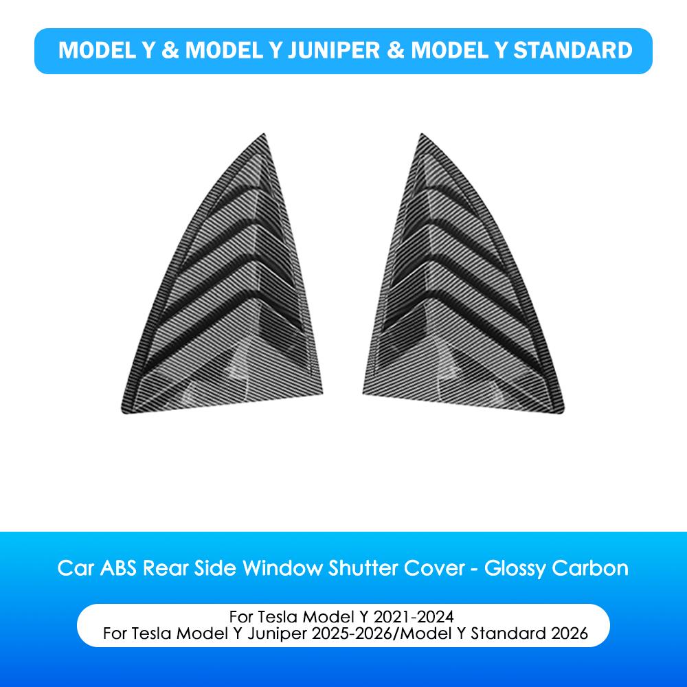 Heenvn 2PCS Side Window Louver Cover Sport Style For Tesla Model Y Juniper Model 3 Highland 2026 ABS Rear Window Shutter Cover