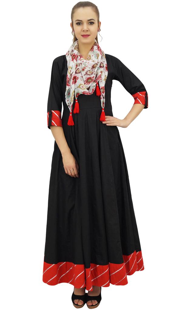 Bimba Black Anarkali Kurti Long Flared Cotton Kurta Indian Ethnic With