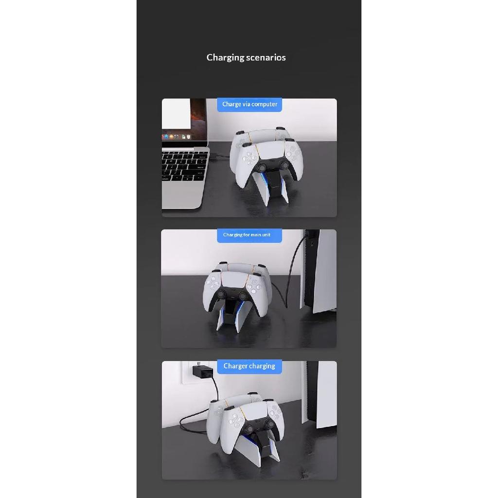 For PS5 Type-C DualSense Charging Station Dual Charging Dock Charger Stand for PlayStation 5 DualSense Wireless Game Controller