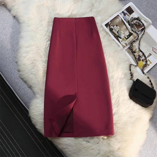 Women Suit Skirt A-Line Style High-Waisted Design Midi Skirt Back Slit