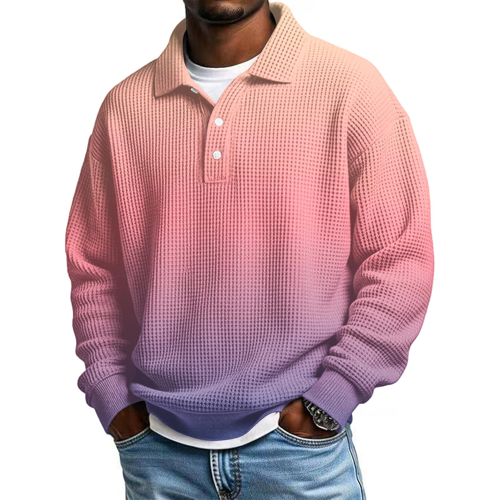 

Men Casual Button Down Shirt Golf Pullover V Neck Stand Collar Fashion Fall Sweatshirt XXL рожевий