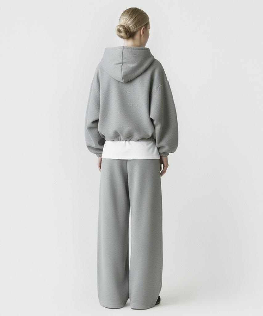 Prinoar [Set] String Overfit Two-Way Zip-Up Hoodie + One-Pleat String Pants - Melange