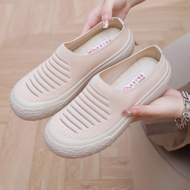 

Дышащие сетчатые женские повседневные сандалии слипоны - Универсальные полушлепанцы на толстой подошве 36 грязно-белый