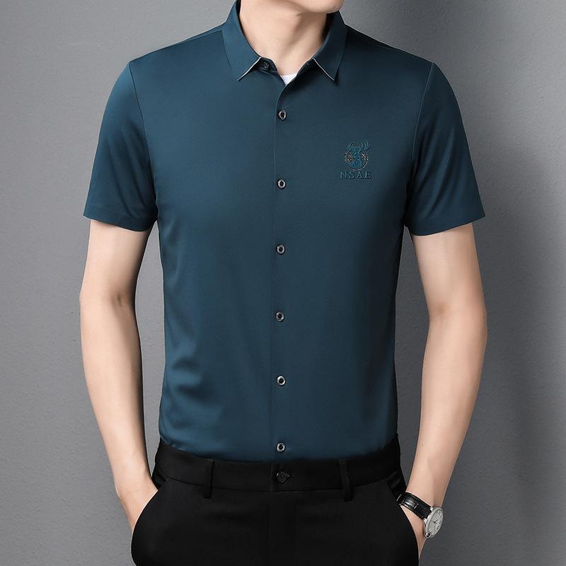 Новая летняя мужская однотонная рубашка с принтом — фото 4