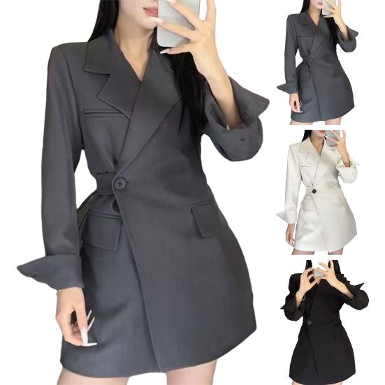 Dámský oblek Kabát Límec Dlouhý rukáv Boční knoflíky Zapínání Bunda oblek Jednobarevný Volný střih Základní Business Svrchní oblečení