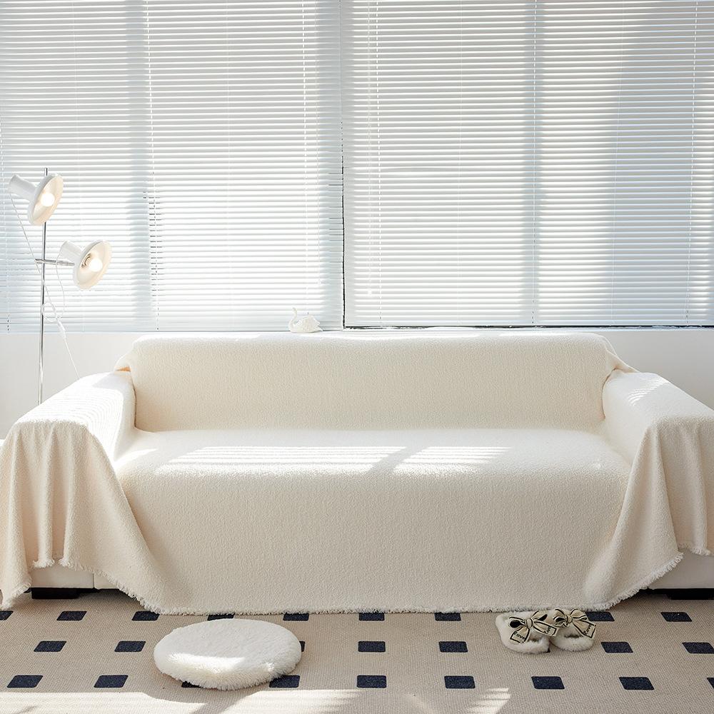 Solid Color Half Velvet Sofa Towel, Simple Cream Style Soft and Waxy Sofa Cover Towel, Universal Sofa Cover Blanket for All Seasons