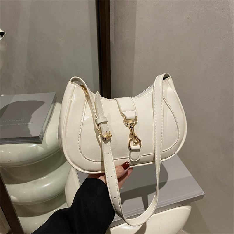 Retro Minimalist Hook Decor Underarm Bag, Y2K Half-Moon Shoulder Bag with Adjustable Strap