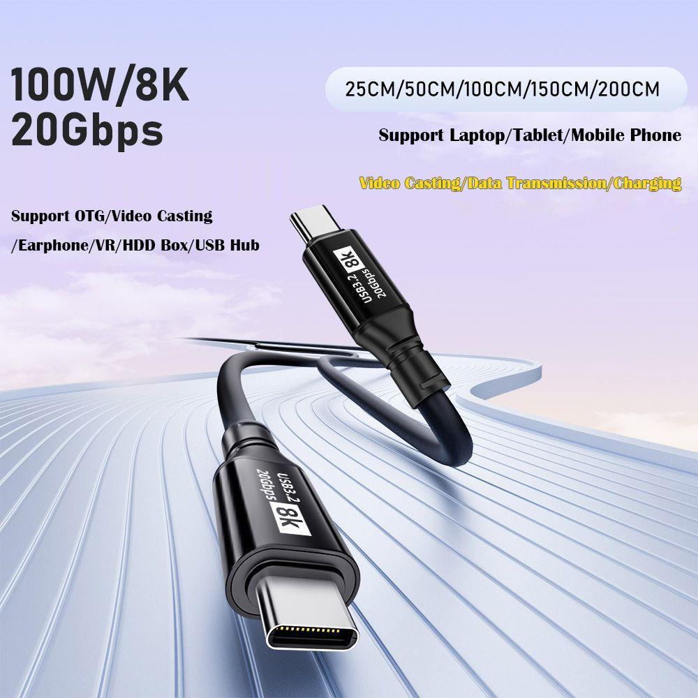8K@60Hz Fast Charging Line PD 100W Data Cord for Mobile Phone 15 Pro Max Laptop