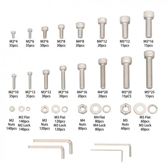 1600 Pcs M2 - M5 Hardware Kit, 304 Stainless Steel Metric Screw Assortment