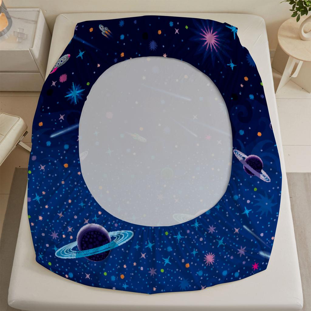 3pcs Fitted Sheet Set Cartoon Style Space Planets Stars Galaxies Cosmos Illustration Printed Bed Sheet With 2 Pillowcases
