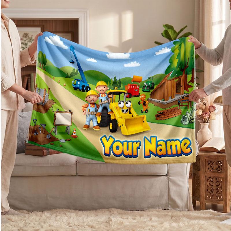 Bob der Baumeister Personalisierte Flanelldecke, Individuell Bedruckter Name, Warme Weiche Decke für Sofa Bett