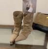 European and American fashion rivet pleated piled boots women's 2025 new suede small square heel temperament short boots