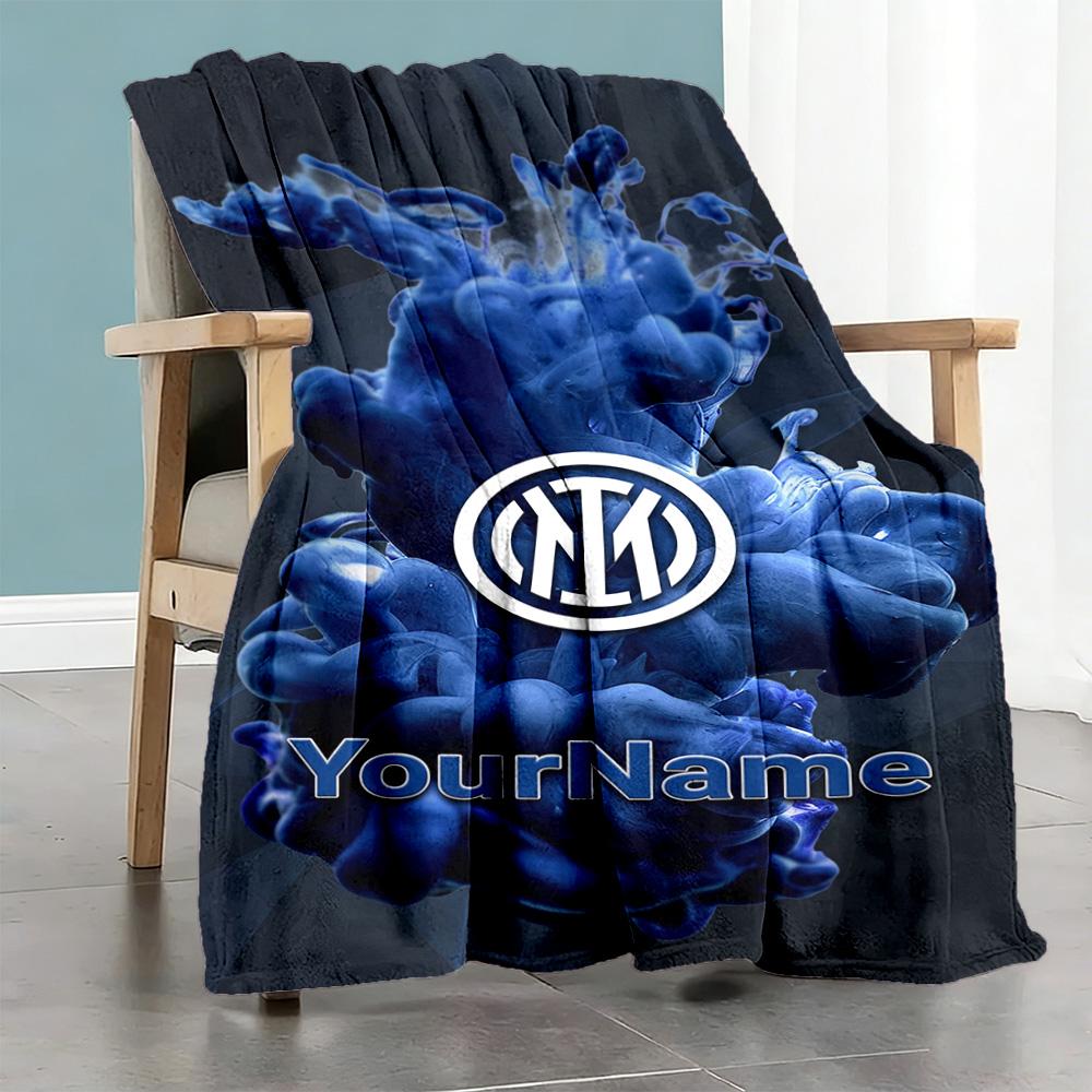 Inter Milan Customize Text Blanket Lightweight Customizable Blanket Comfortable Great for Living Room Sofa Bed Picnics All-Season Use