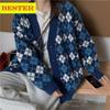 BF Ladies Cardigans Long Sleeve Knitted Argyle Sweater Women Korean Pink Sweaters Female Jumpers Cardigan Jacket with Buttons