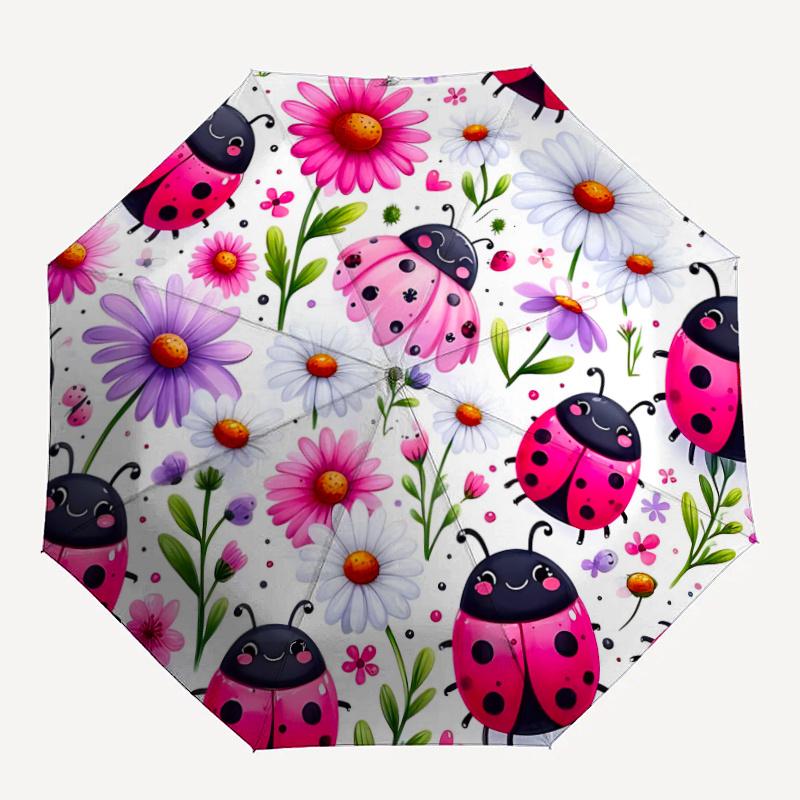 1pc Ladybugs Flowers Automatic Open/close Umbrella, 8-Rib sturdy structure, Auto Folding/Opening, Portable Travel Umbrella for Women c19
