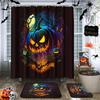 Halloween Shower Curtain Sets With Rugs Black Pumpkin Bathroom Set With Non-Slip Rug, Toilet Lid Cover, Bath Mat And 12 Hooks