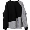 Damen-Sweatshirt mit gespleißtem Rundhalsausschnitt, unregelmäßig gestreift, lockeres Oberteil