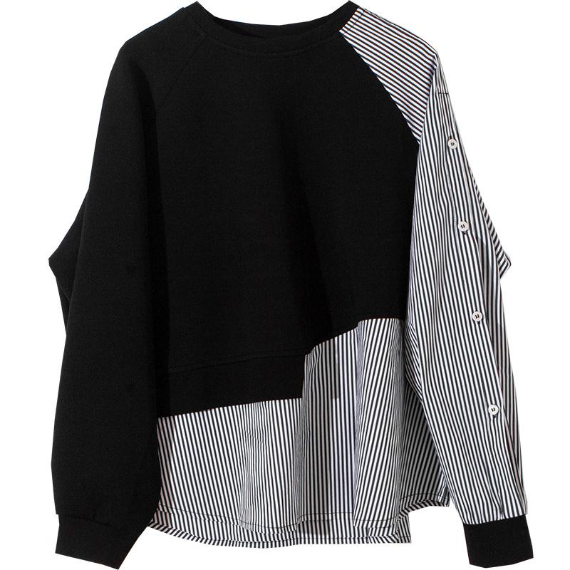 Damen-Sweatshirt mit gespleißtem Rundhalsausschnitt, unregelmäßig gestreift, lockeres Oberteil