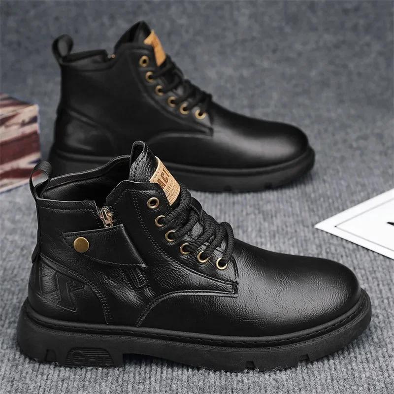 Moda Erkaklar Biker Botinkasi Qish Ochiq Havoda Motosikl Retro Uslub Teri Botinkalar Erkak Yuqori Qo'nji Kundalik Poyabzal Trendy Hamma Narsaga Mos Kiyishga Chidamli88