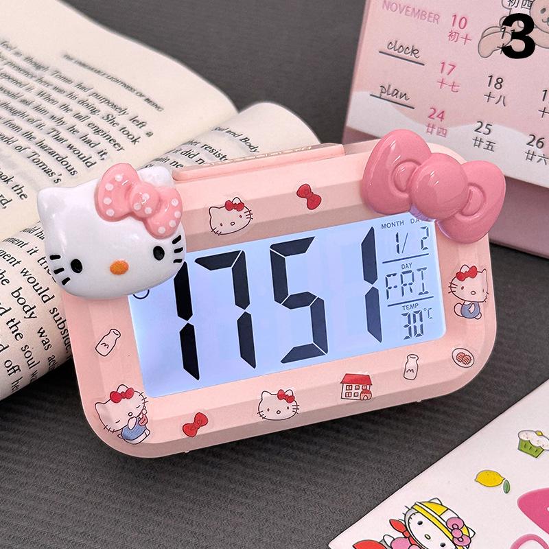 Sanrio Hello Kitty Wecker Cartoon Mini Kitty Katze Nachtleuchtende Wecker Wohnheim Desktop Ornament Student Wecker