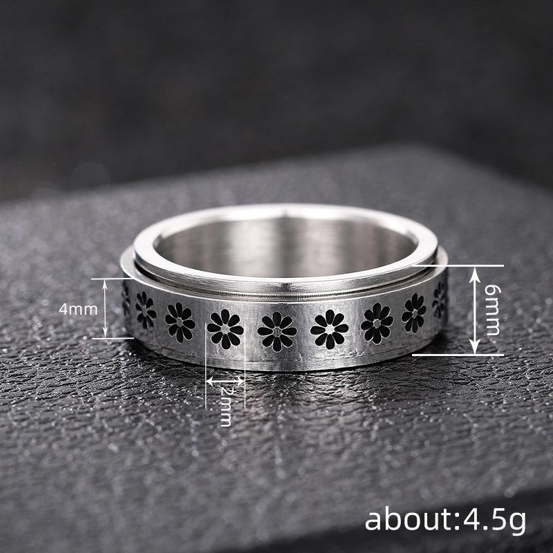 Personalized Niche Ring, Rotatable Unisex Ring, Small Flower Fashion Jewelry