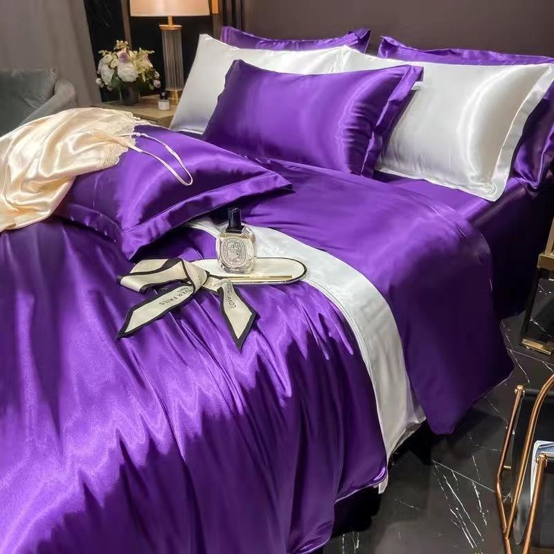 

Luxury Silk Bed Linen Bedsheets Set with PillowsCase Duvet Cover Comforter 4 Pcs Bed Set King Queen Full Twin Size Bed Sheet Set Flat Bed Sheet&Twin size 4pcs фіолетовий