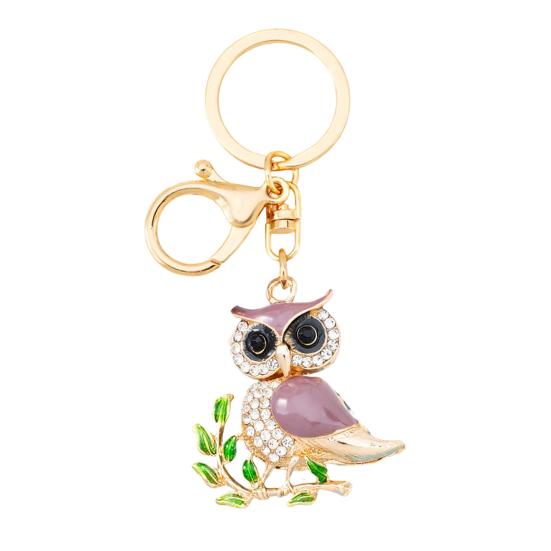 Owl-Shaped Keychain with Enamel Accents Sparkling Rhinestone Car Key Ring for Women Wisdom Symbol Pendant for Bags Keys