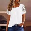 Damenmode Sommer Neu Lässig Rundhals Kurzarm Spitze Plissee T-Shirt Top