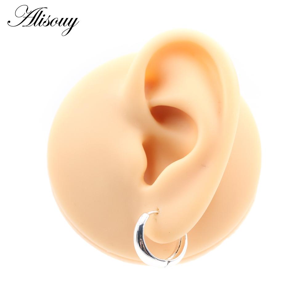 Alisouy 2pcs Copper Alloy Cute Curve Polishing Small Circle Round Hoop Earrings For Women Men Ear Cuff Brincos Hinged Jewelry