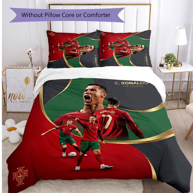 Set Lenzuola Stampate Cristiano Ronaldo 3 Pezzi Copriletto Accogliente Traspirante come Regalo per Inaugurazione Casa o Festa