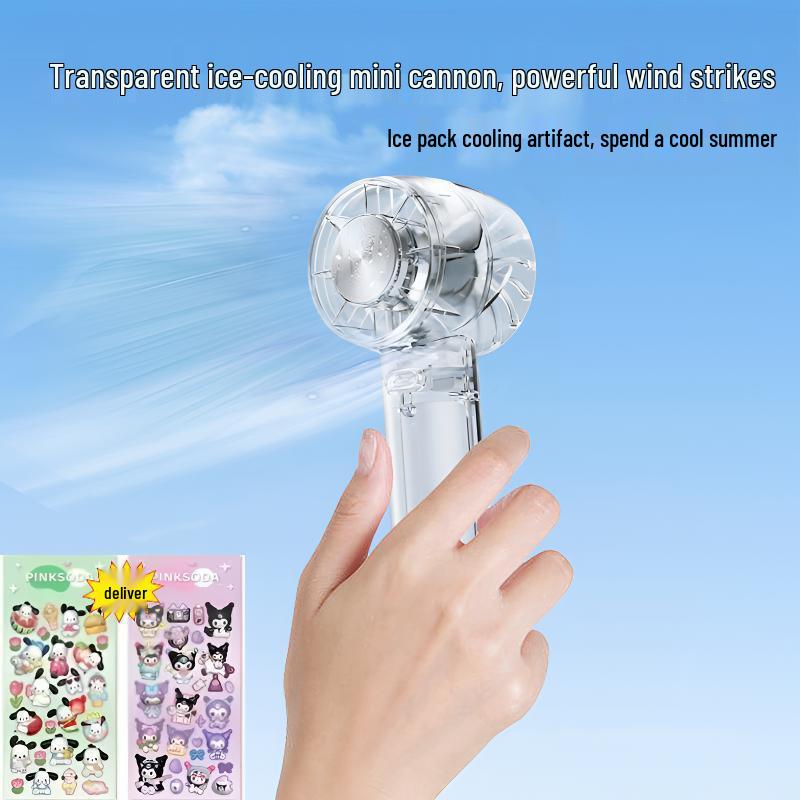 Portable Mini Rechargeable Fan with Transparent Ice Pack and Long Battery Life for Outdoor Cooling