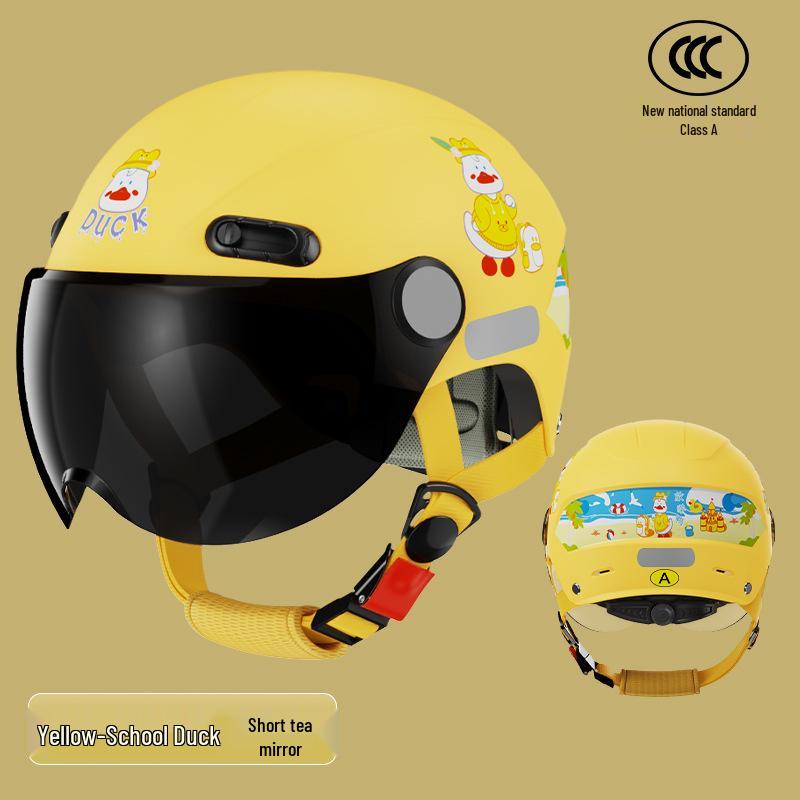 

Дитячий електричний мотоциклетний шолом із сертифікацією 3C та захистом від ультрафіолету – для всесезонного використання Matte Yellow Short Brown Mirror