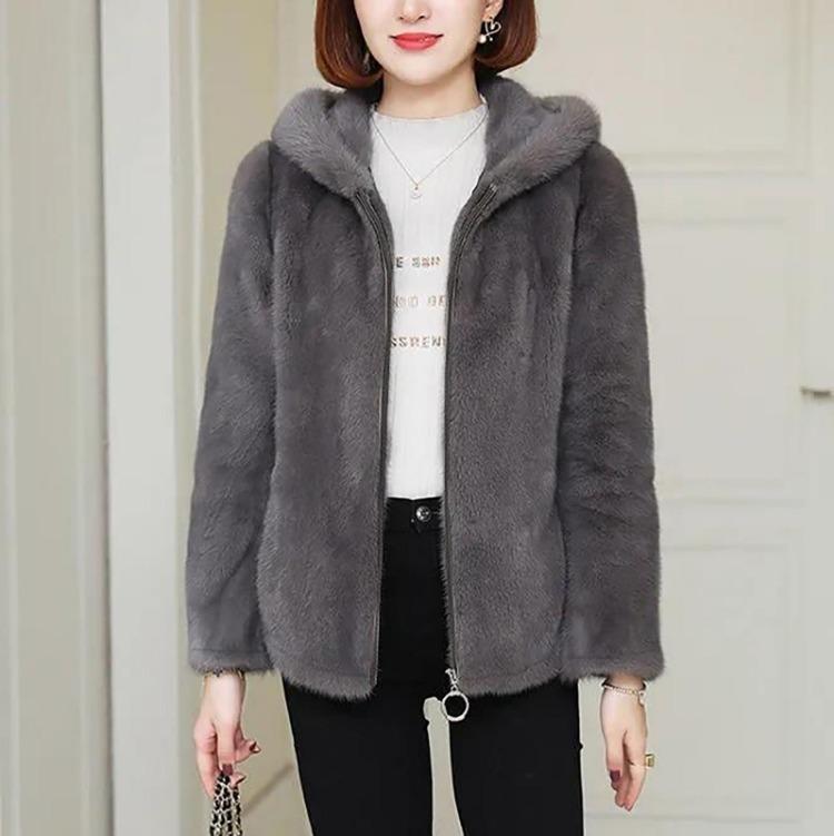 Warm Lamb Wool Jacket Women Loose Hooded Sweater Solid Color Double Sided Coral Velvet Zippered
