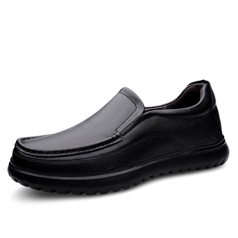 

Модная мужская повседневная обувь из натуральной кожи, толстая подошва, прочные классические коричневые лоферы, уличная, противоскользящая, мужская обувь для хайкинга, модная 37 чёрный