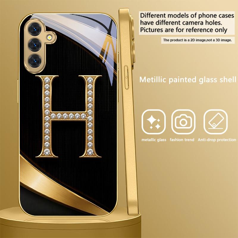Exquisite letters' P H ' For Samsung Galaxy S26 S20 FE S21 Ultra S23 Plus S24 Ultra S25 S21+ S22Plus S26 Golden glass phone case