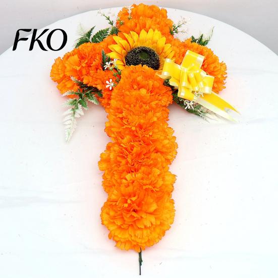 Floral Cross Decoration 2Pcs Dia De Los Muertos Artificial Flower, Marigold Wall Decor for Day Tabletop Flowers of The Dead Halloween Easter