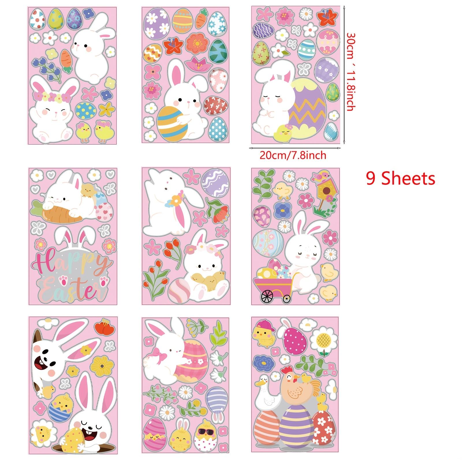 

9pcs Modern Cartoon Easter Bunny&Egg Window Clings,Reusable 2mil Thick Vinyl Static Cling Decals,Glossy Finish Rectangle Shapes