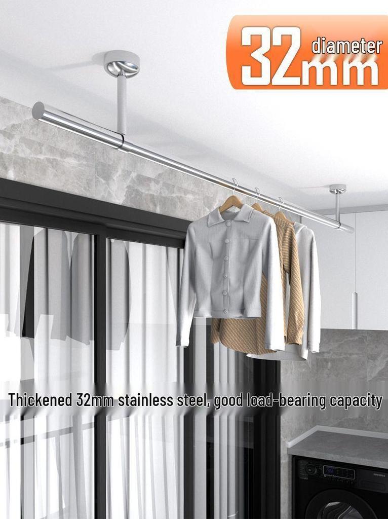 32mm 304 Stainless Steel Clothes Drying Rod for Balcony and Indoor/Outdoor Use
