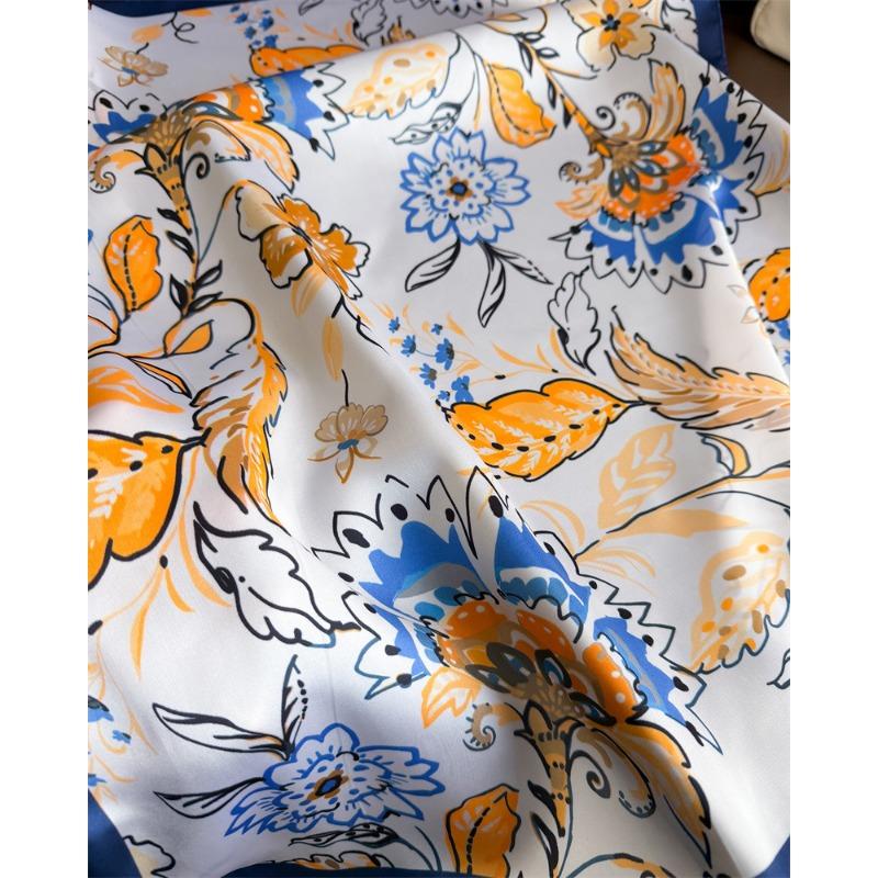 Women S Elegant Printed Simulated Silk Square Scarf For Summer Sun Protection