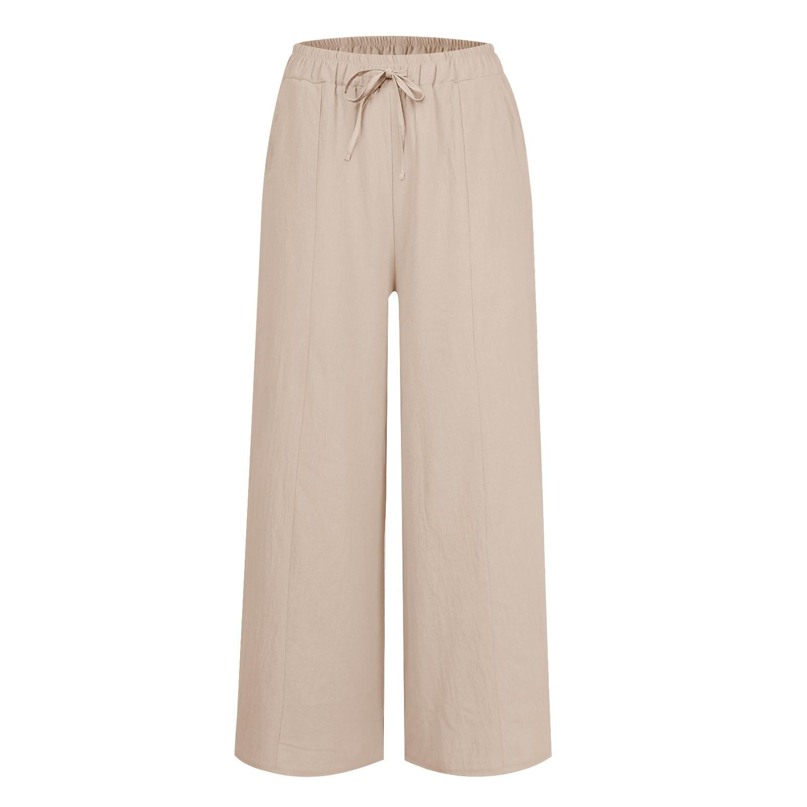 Женские льняные брюки с широкими штанинами и шнурком — фото 9