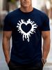 Unisex White Crew Neck Tee Drip Ink Heart Shape Pattern Print Loose Oversized Short Sleeve Unisexs Streetwear Summer Casual Basic Top